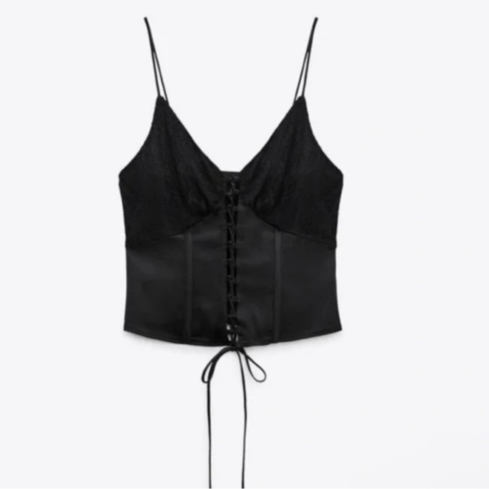 Zara - Black Corset Top w/ Lace Detail size L